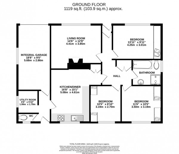 Floorplan for Dale Close, Staveley, Chesterfield